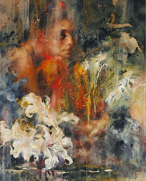 James Wu-painting-Lillies-in-the-Rain